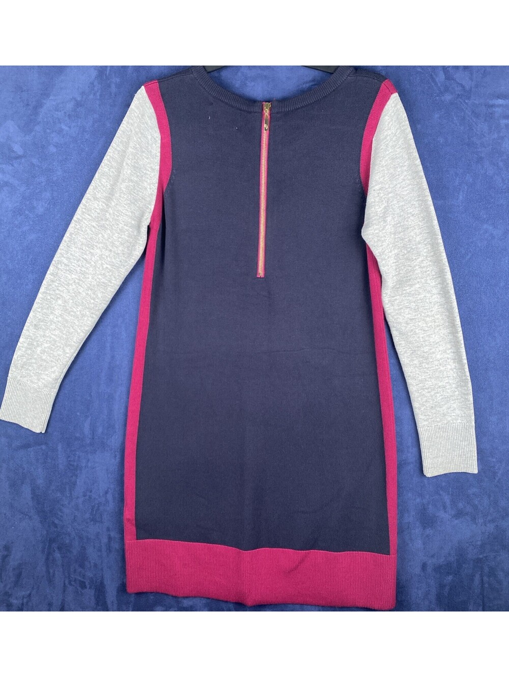 Eliza J Womens Mini Sweater Dress Colorblock Navy Blue Gray Zip Back Sz PM - Picture 6 of 9